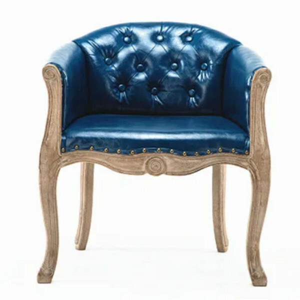 Popular solid wood antique American dining chair (dark blue leather)