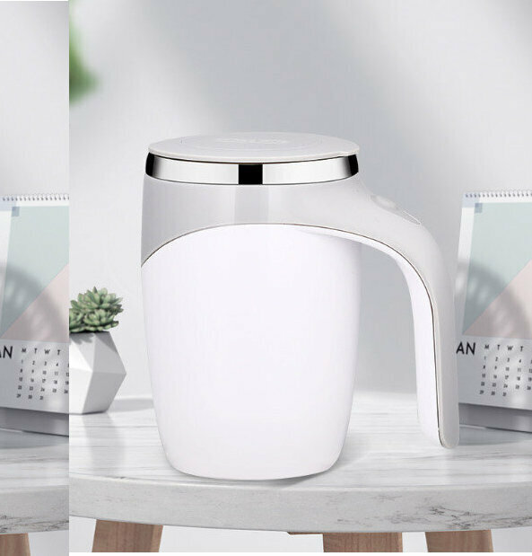 Automatic Mixing Cup- 304 Stainless Steel Lazy Mixing Cup Rotating Electric Magnetic Cup (White Battery 380ML) 304 Seamless Liner High temperature resistance, wear resistance and durability 【Batteries are not included in this product】