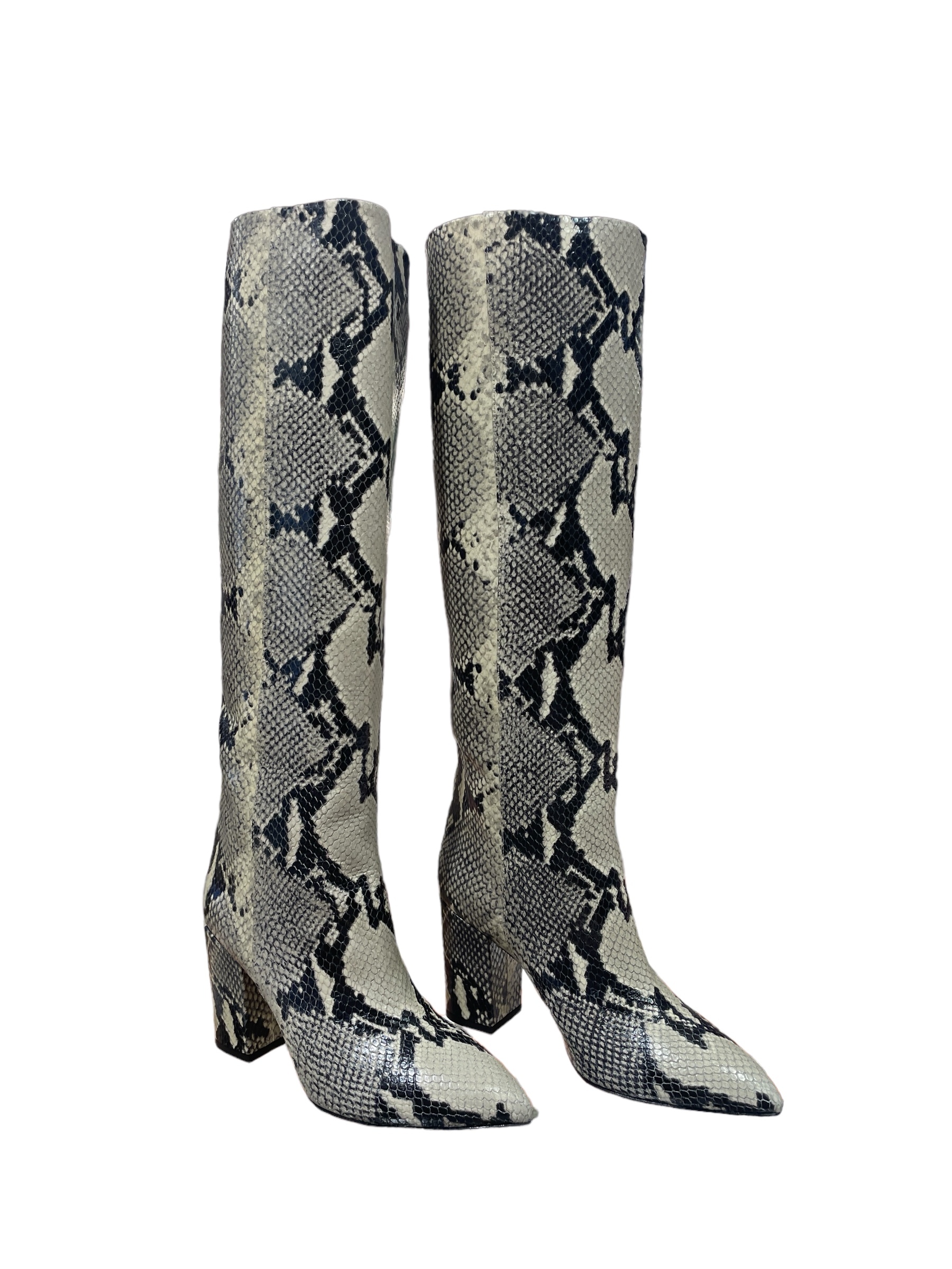 購自連卡佛, 99%NEW 二手 PARIS TEXAS ,36碼, 黑白蛇皮, 長BOOTS, #香榭站正品