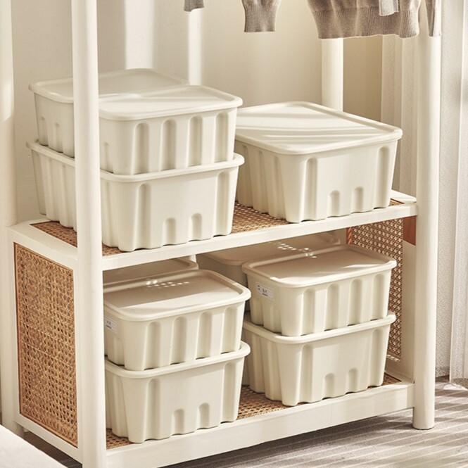 《4273》奶油風家用厚實加蓋收納盒