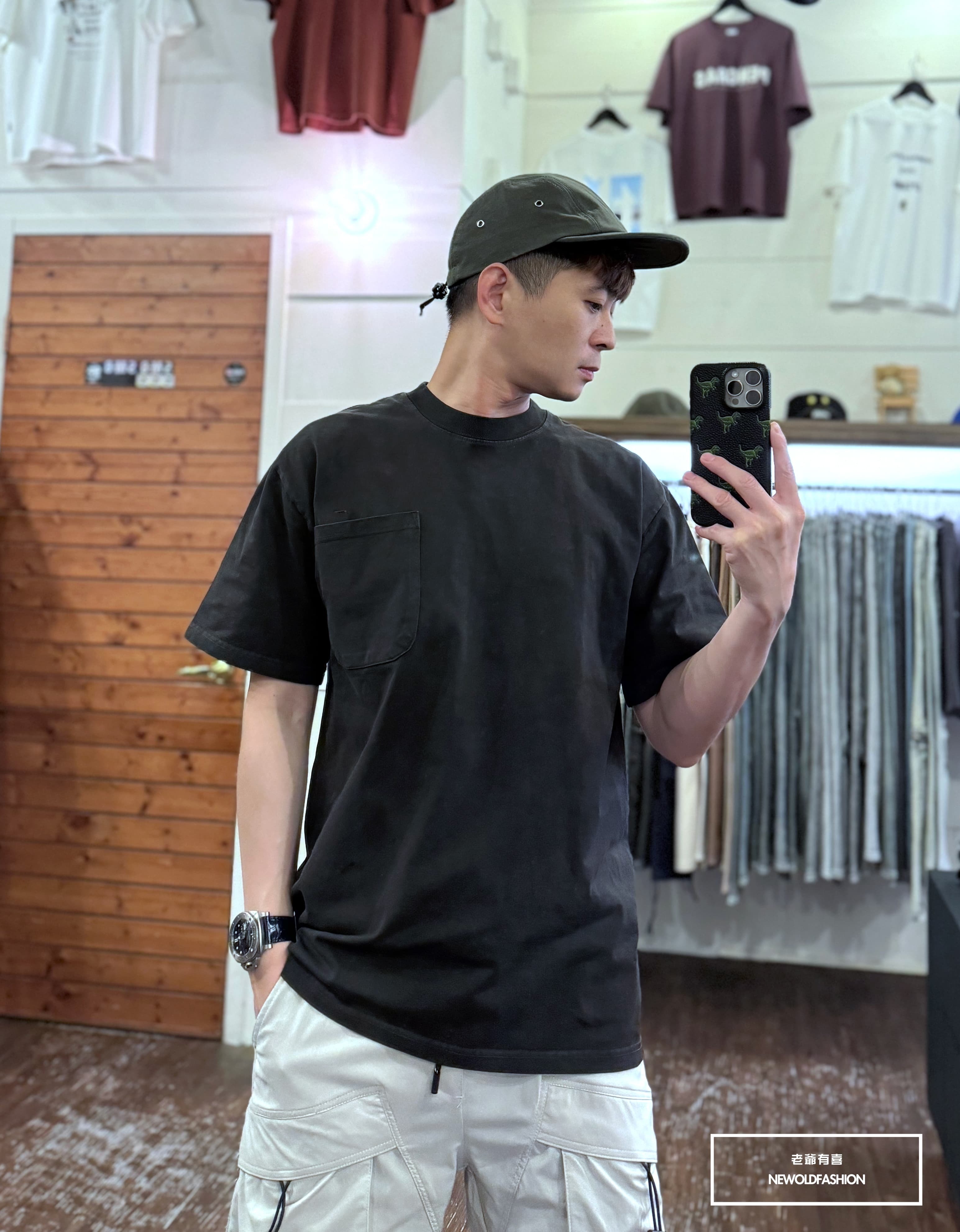 『新品上市』重磅仿舊口袋短T(NOF2405S003)-黑