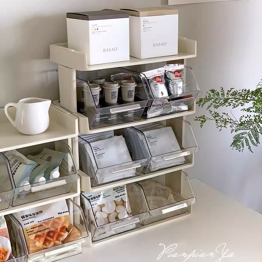 《4275》奶油透明色多層桌面收納茶包架