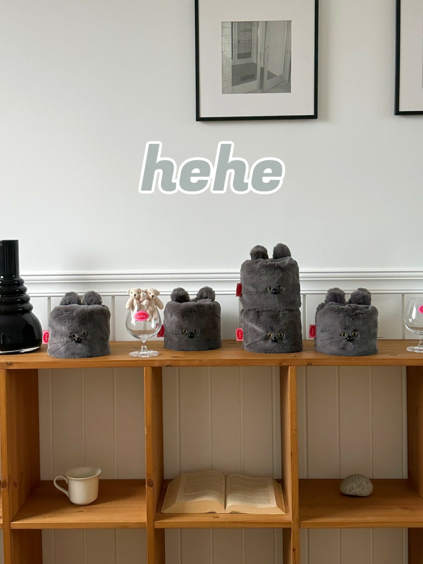 hehe｜毛絨小貓^ↀᴥↀ^  衛生紙套 灰
