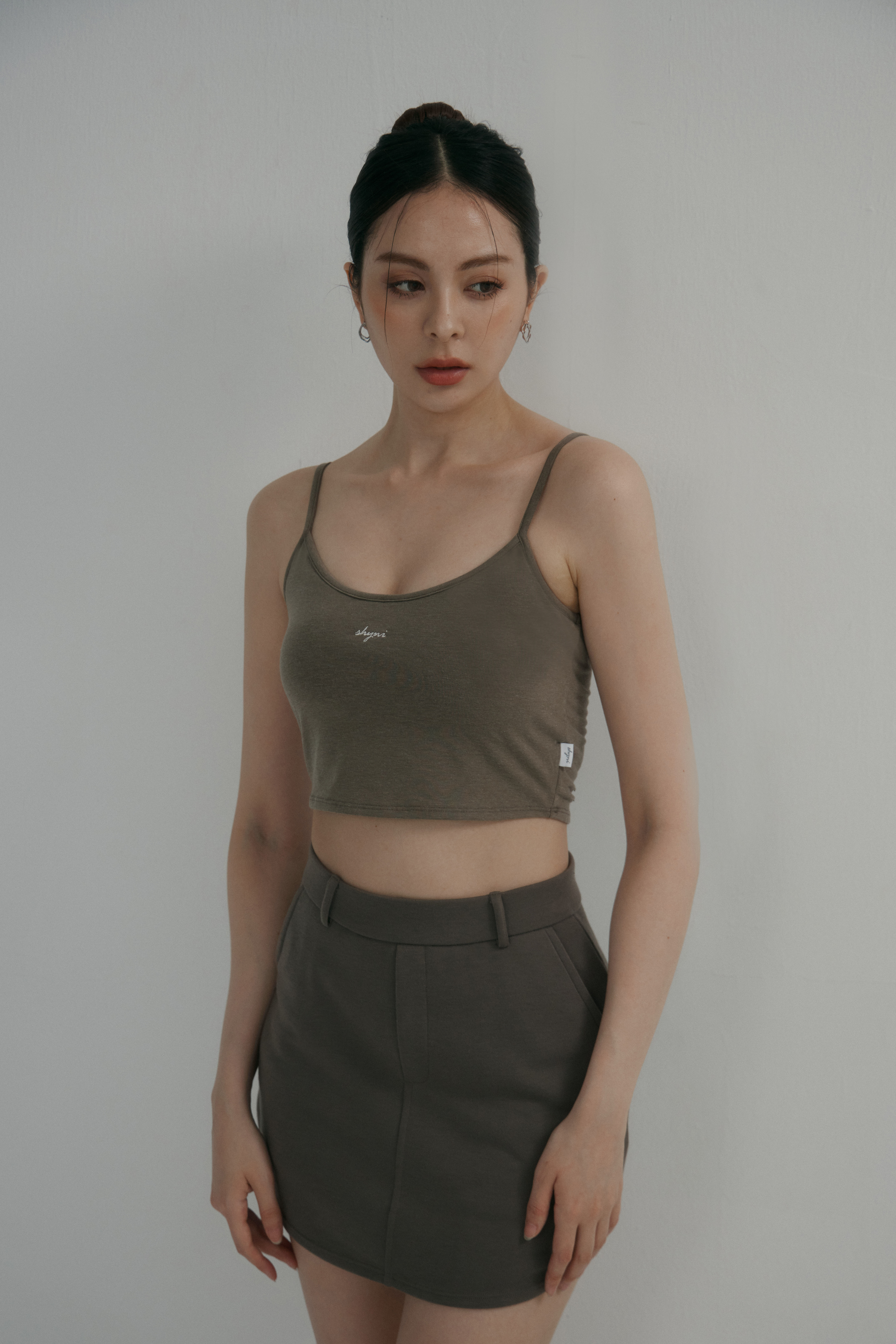 刺繡細肩帶BRA TOP背心- 咖啡