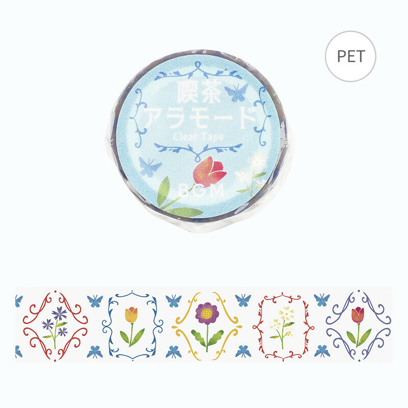 花朵 時尚咖啡館系列 PET透明膠帶｜日本BGM