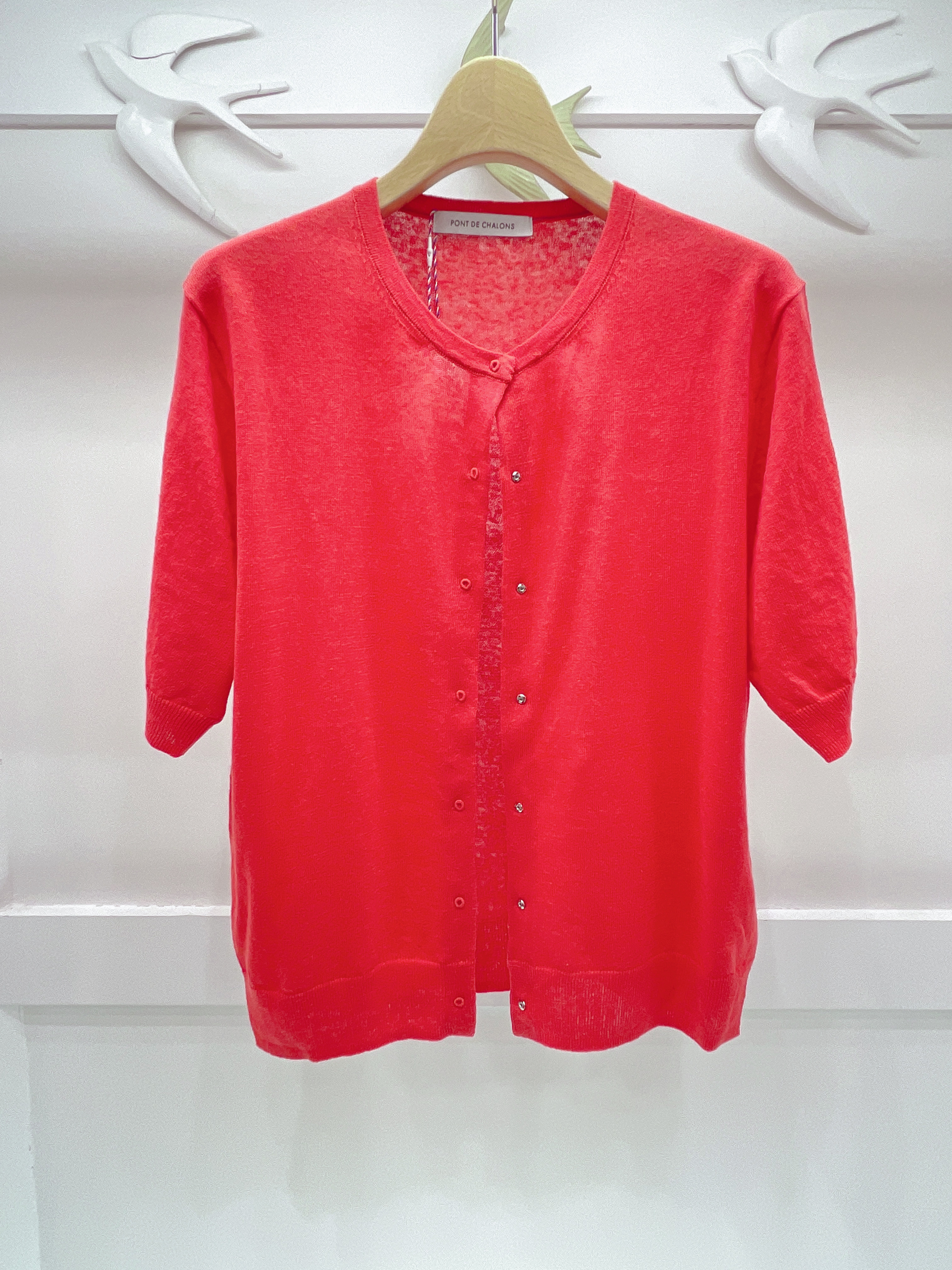 亞麻棉刺繡鈕扣開衫