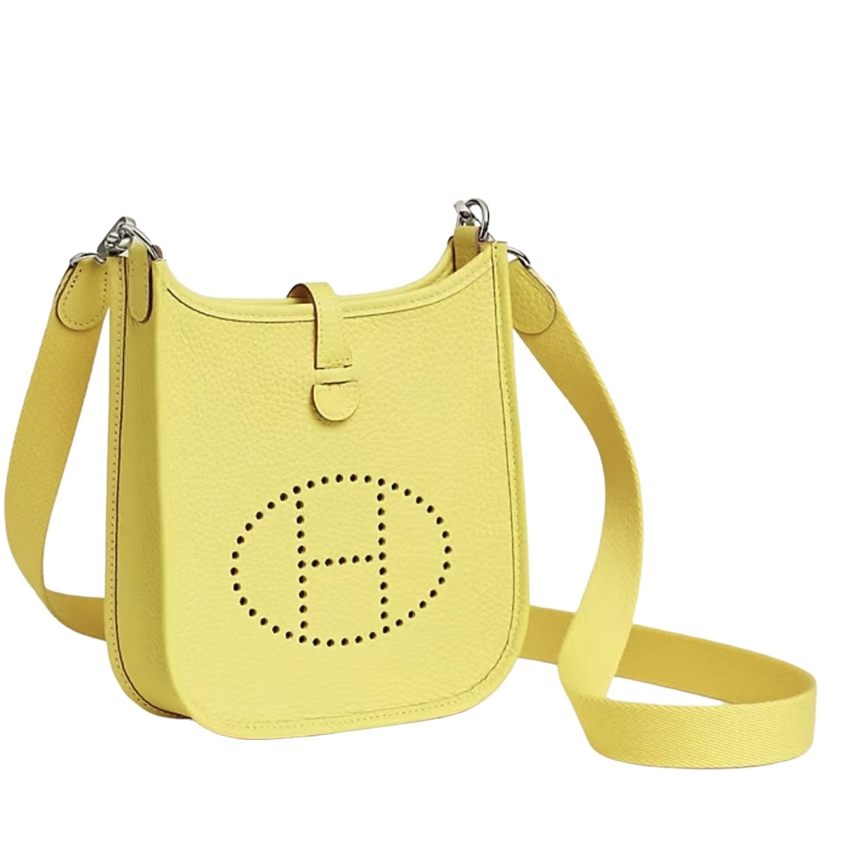 全新HERMES MINI EVELYNE W刻 檸檬酒黃 銀扣 TC皮 0Y PHW#E16#BRAND NEW #香榭站正品