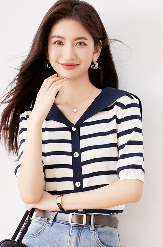 海軍領條紋針織上衣 條紋