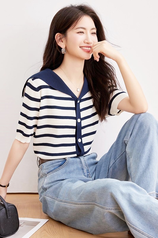 海軍領條紋針織上衣 條紋