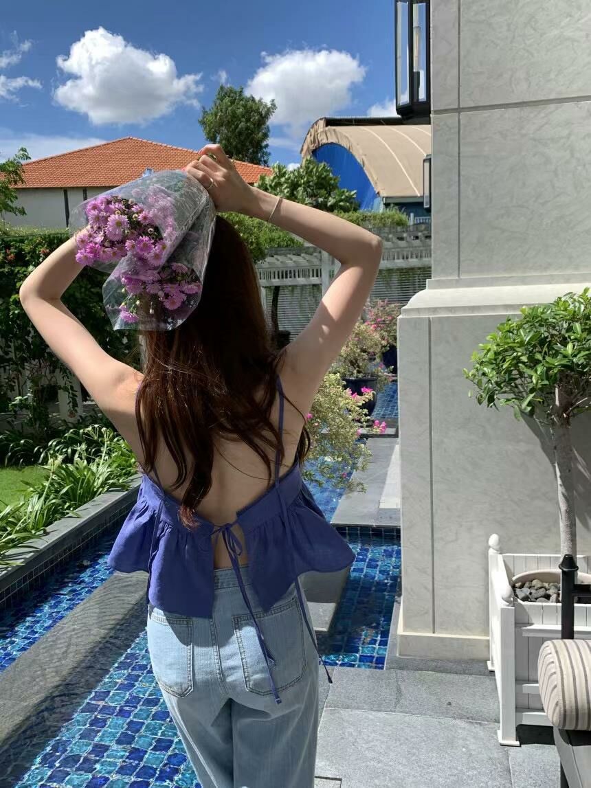 韓國女團款 綁帶露背細肩帶上衣(5色)