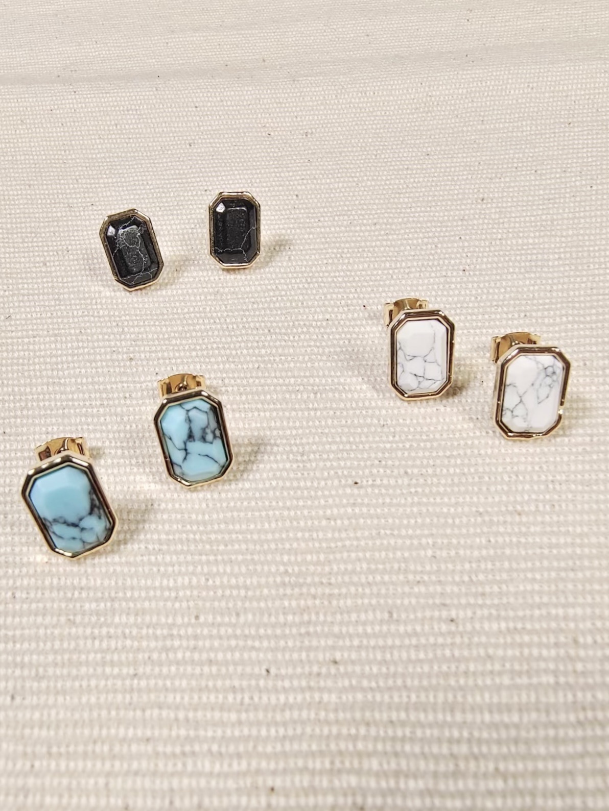 🌱仿雲石紋Emerald Cut耳環