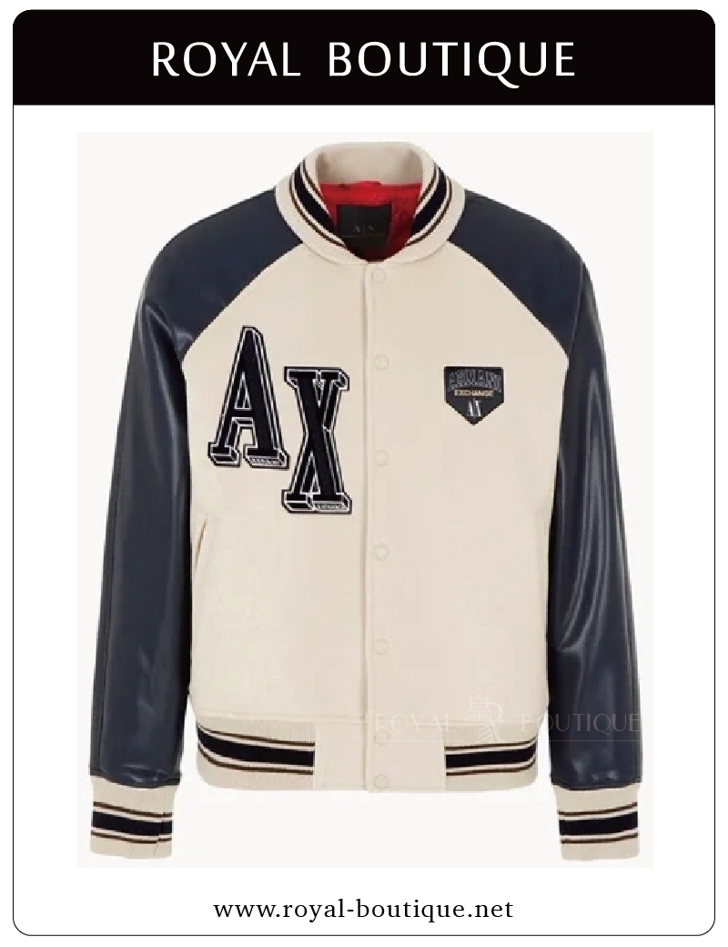 Armani Exchange 皮革接袖羊毛棒球外套