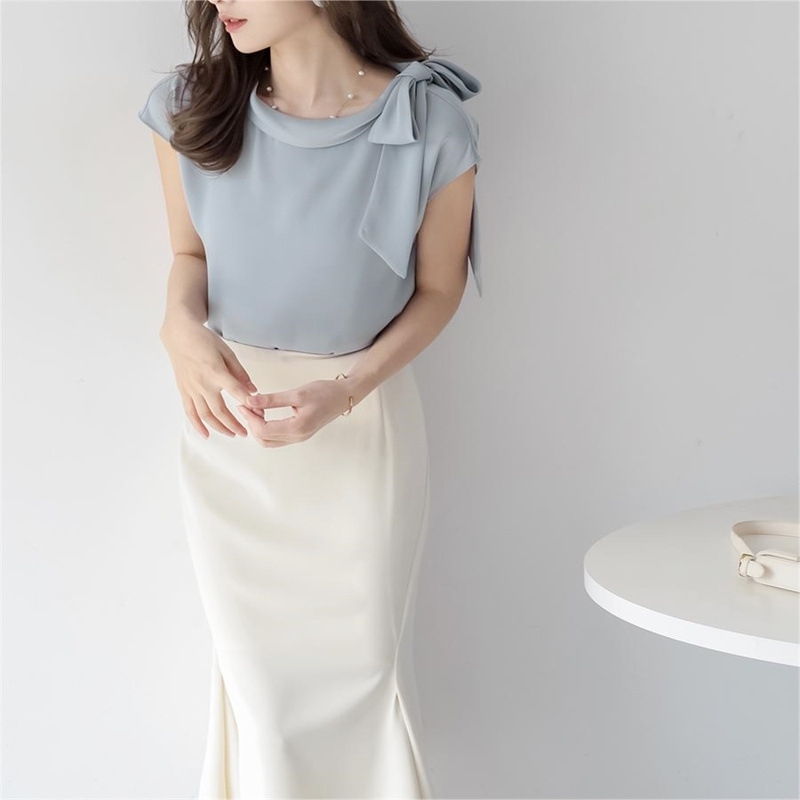 蝴蝶結綁帶雪紡上衣 兩色