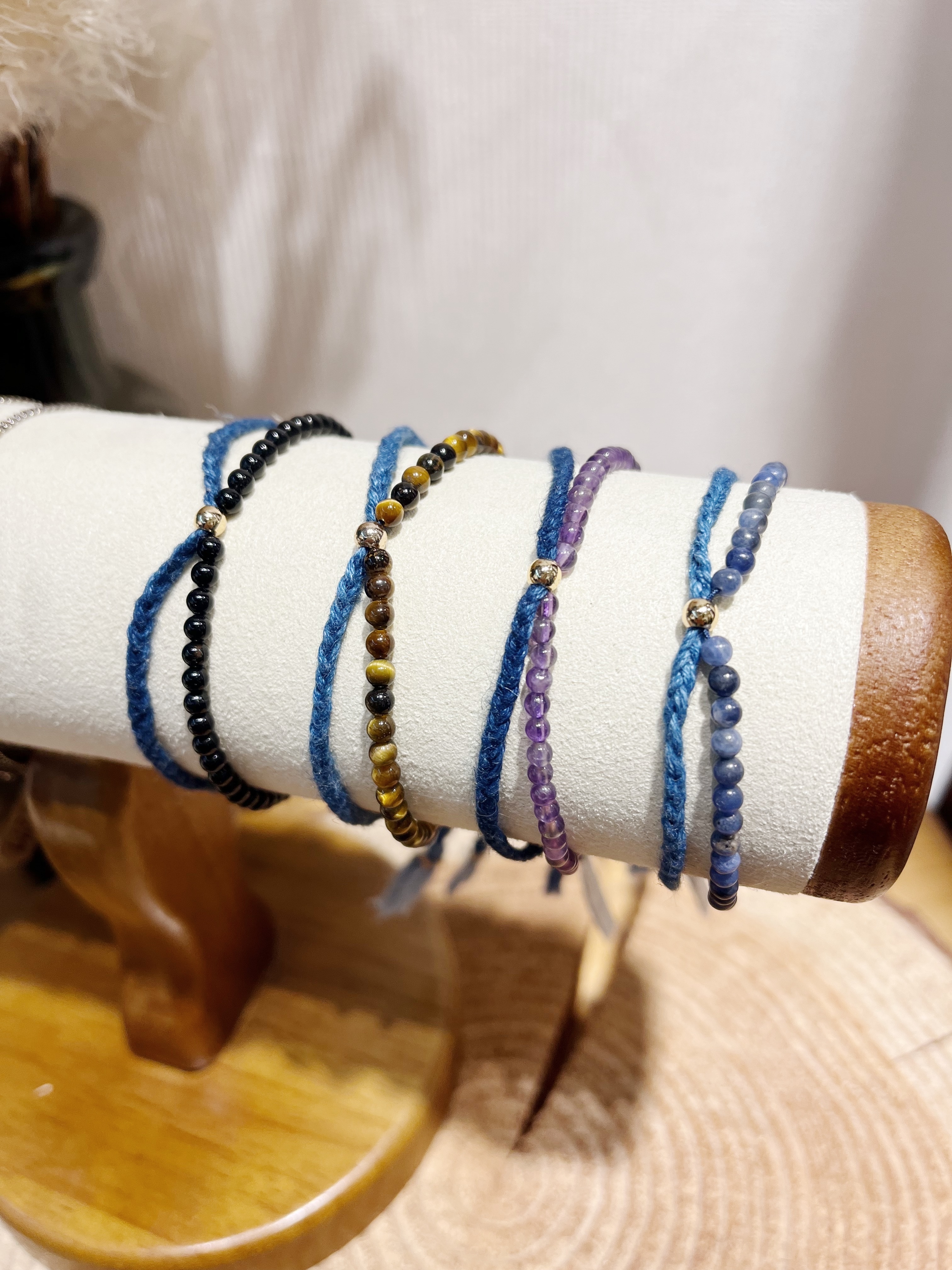 🌱日本藍染織布+天然水晶手鏈