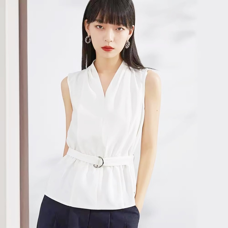 V領腰帶無袖上衣 兩色
