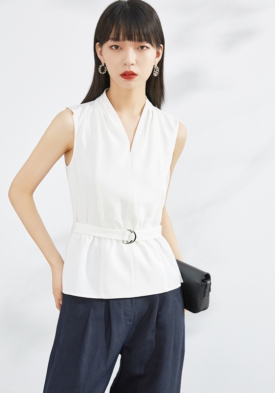 V領腰帶無袖上衣 兩色