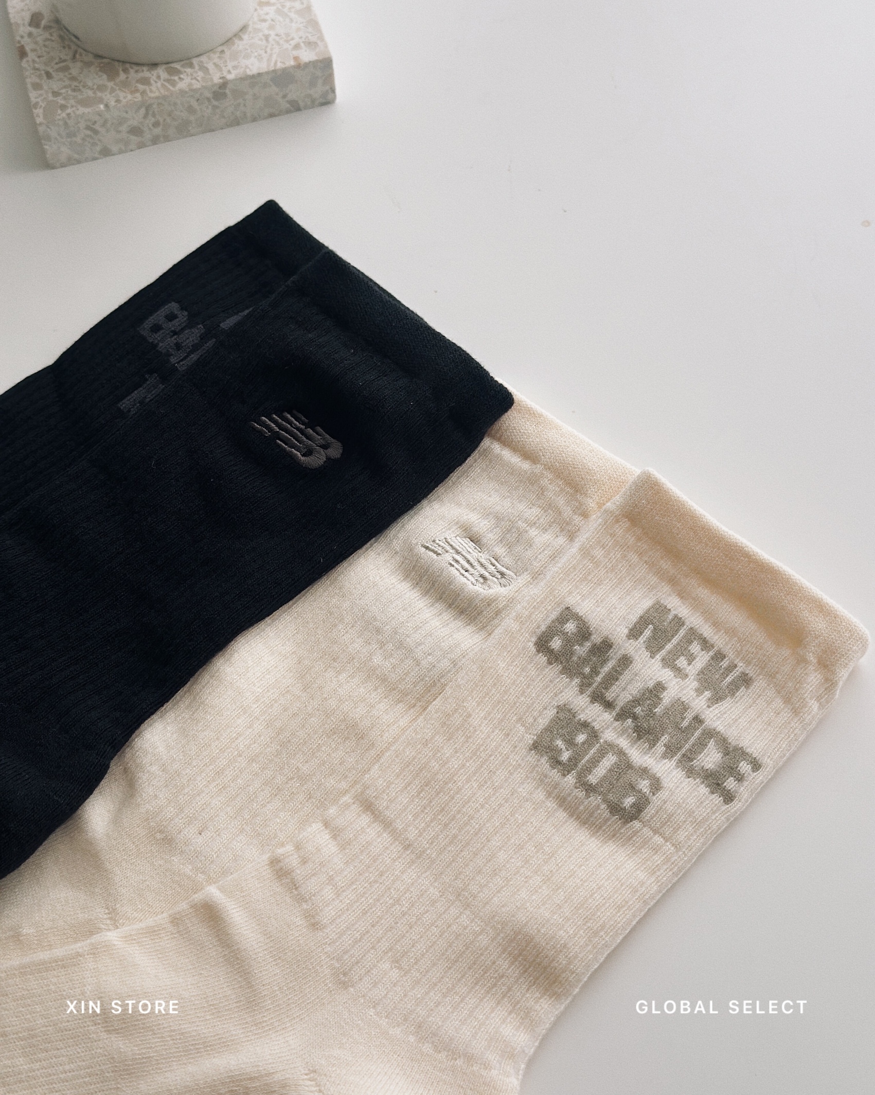 【現貨】New Balance NB 英文 Logo 棉質 中筒襪 兩色一組