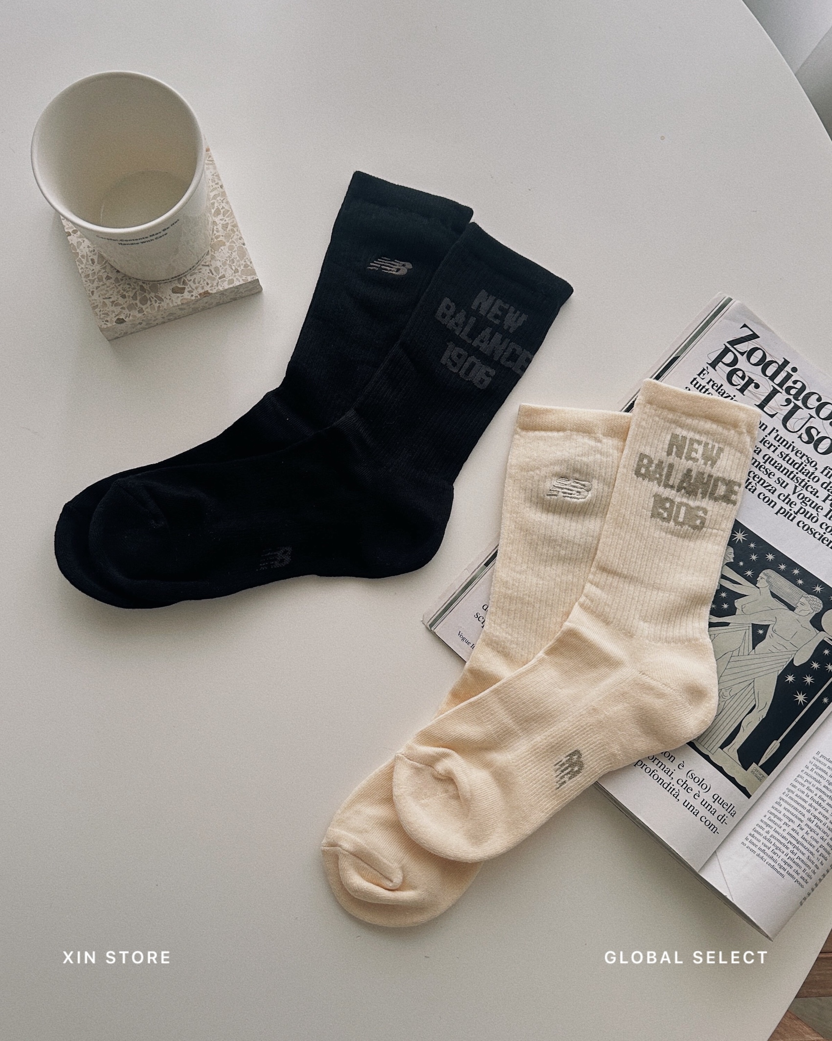 【現貨】New Balance NB 英文 Logo 棉質 中筒襪 兩色一組