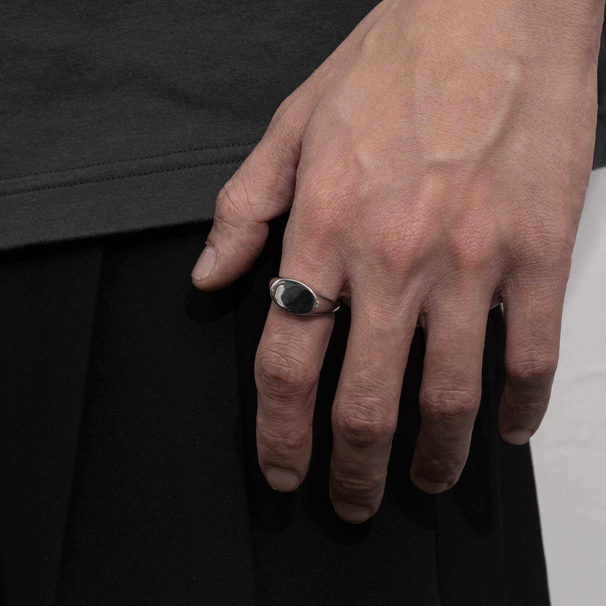 RECOVERY 基本橢圓平面戒指 (亮銀)