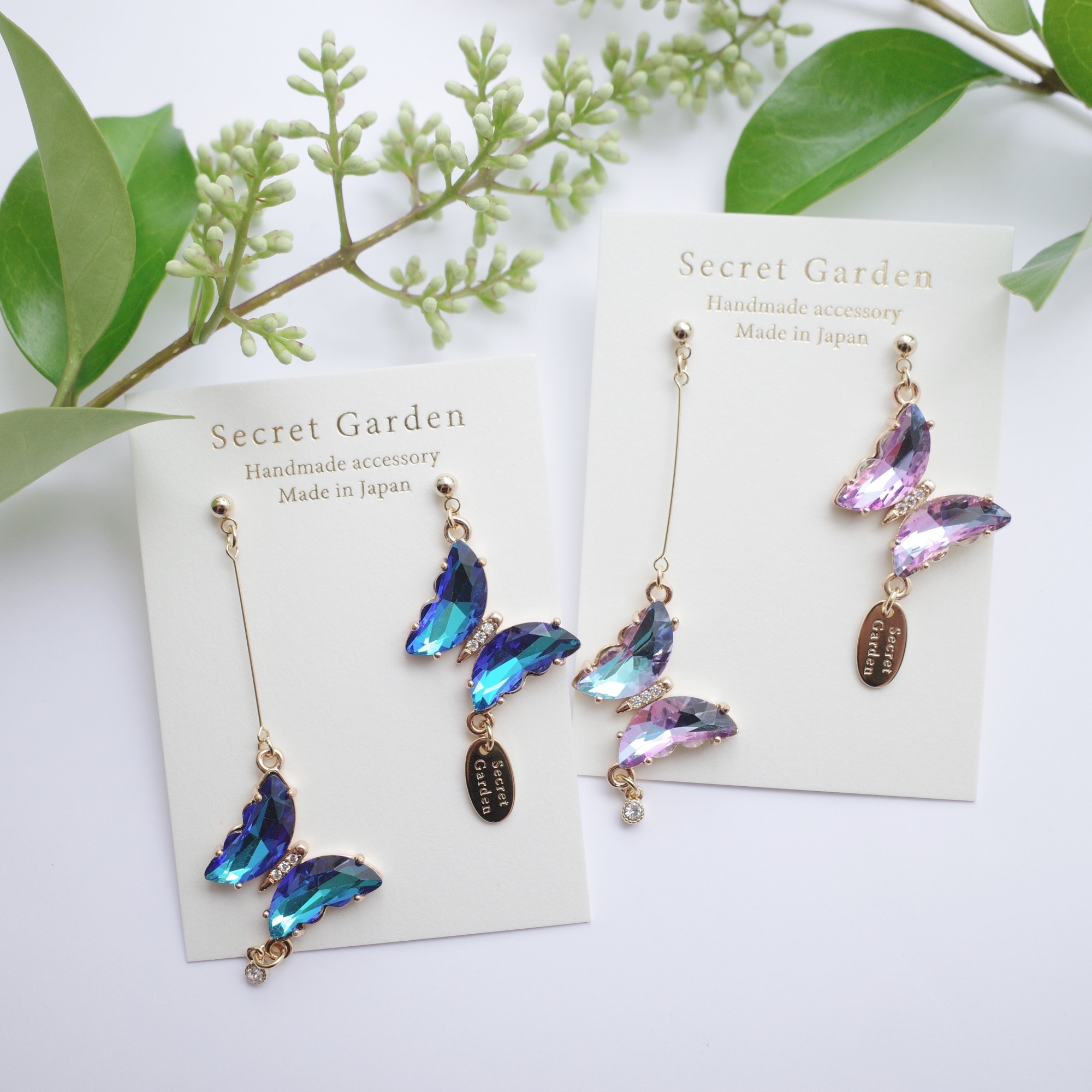 [secretgarden] 蝴蝶寶石耳環 | 極光粉 | 耳夾 | NO.20