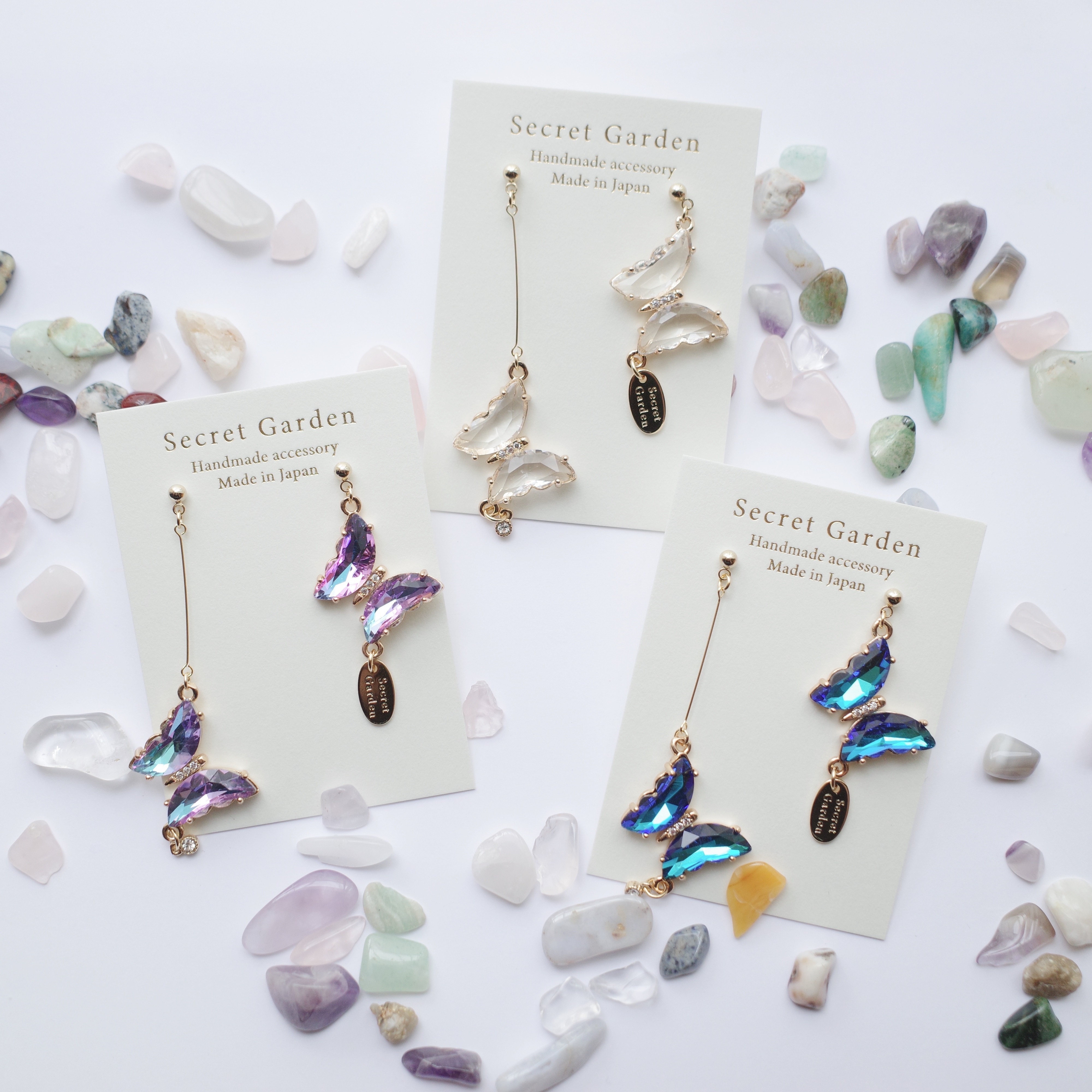 [secretgarden] 迷你蝴蝶寶石耳環 | 紫色 | 耳夾 | NO.25