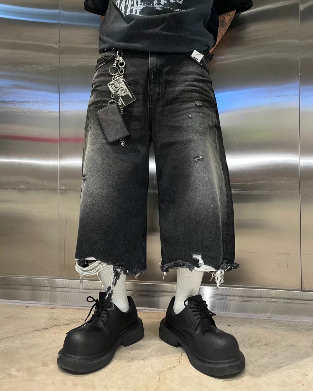 現貨 韓國 Dirty 髒刷色 破壞 牛仔七分褲