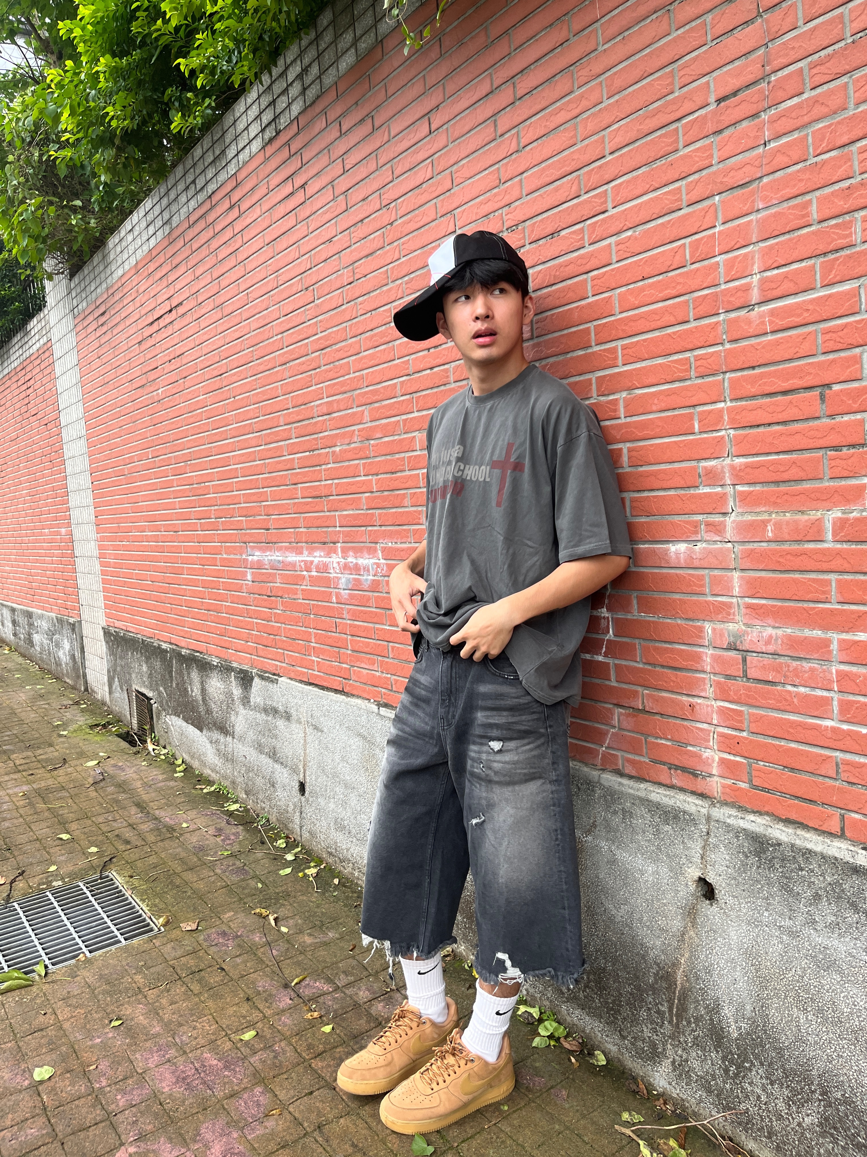 現貨 韓國 Dirty 髒刷色 破壞 牛仔七分褲