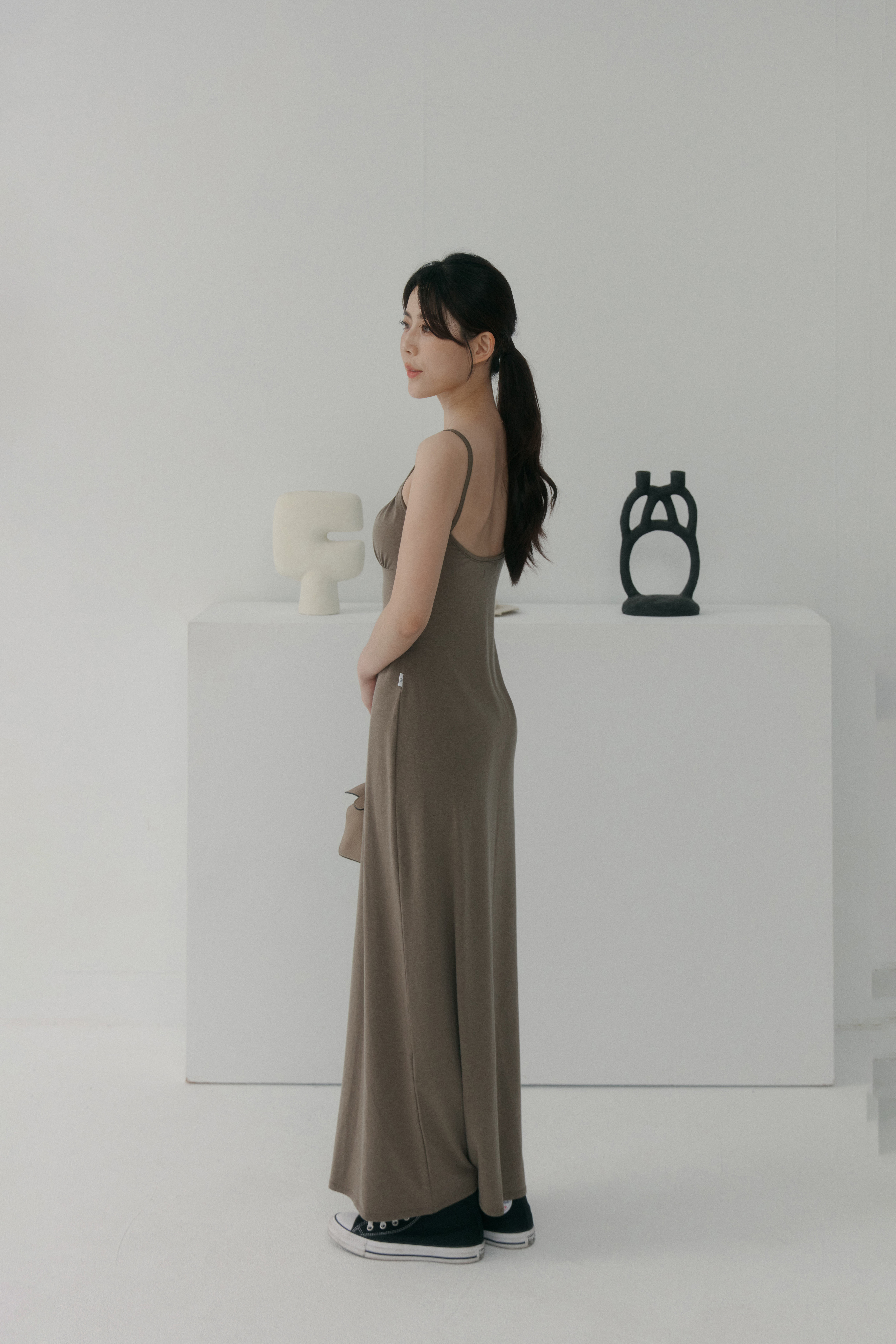 法式前胸抓皺BRA TOP長洋- 咖啡