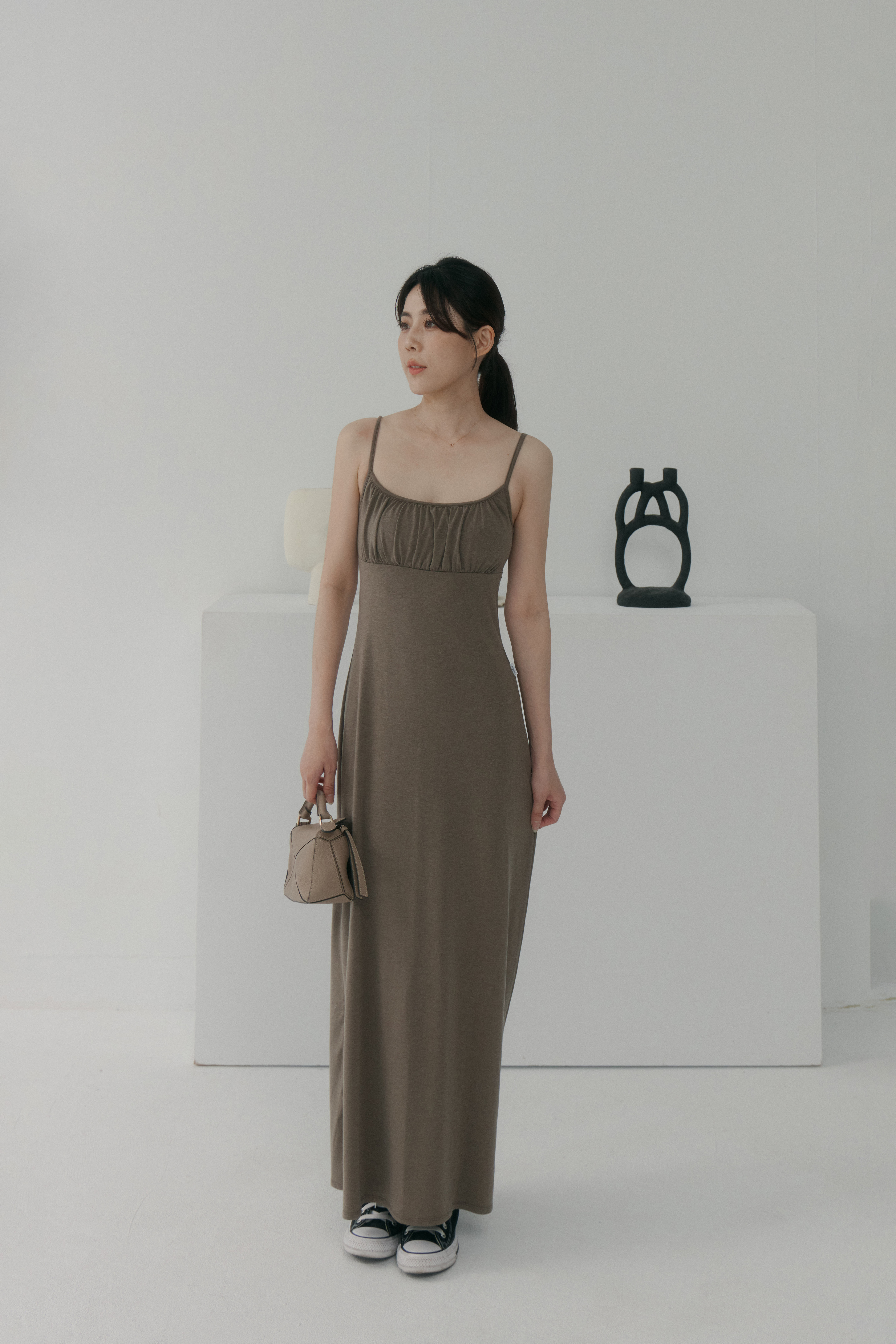 法式前胸抓皺BRA TOP長洋- 咖啡