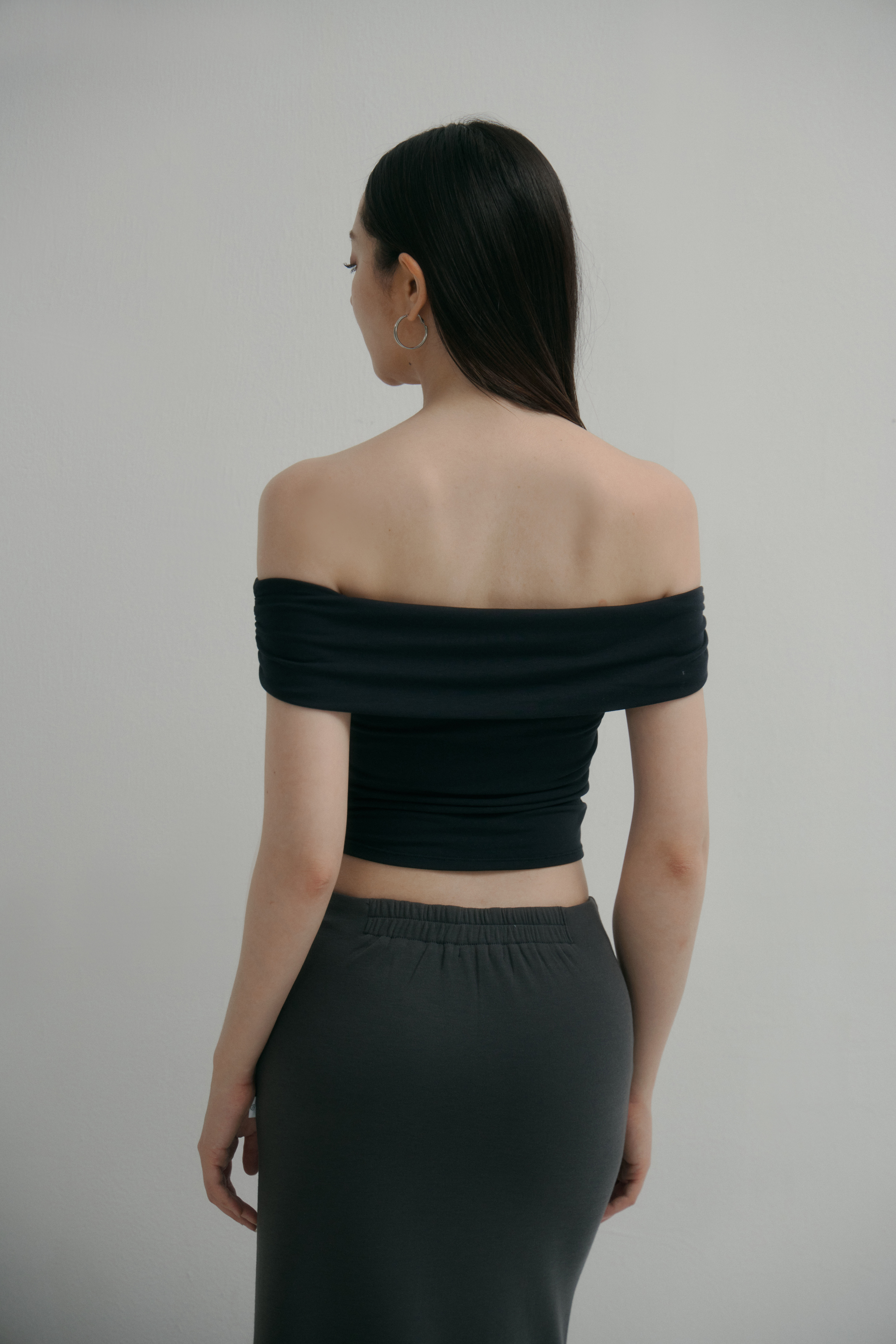 法式一字領BRA TOP上衣- 黑