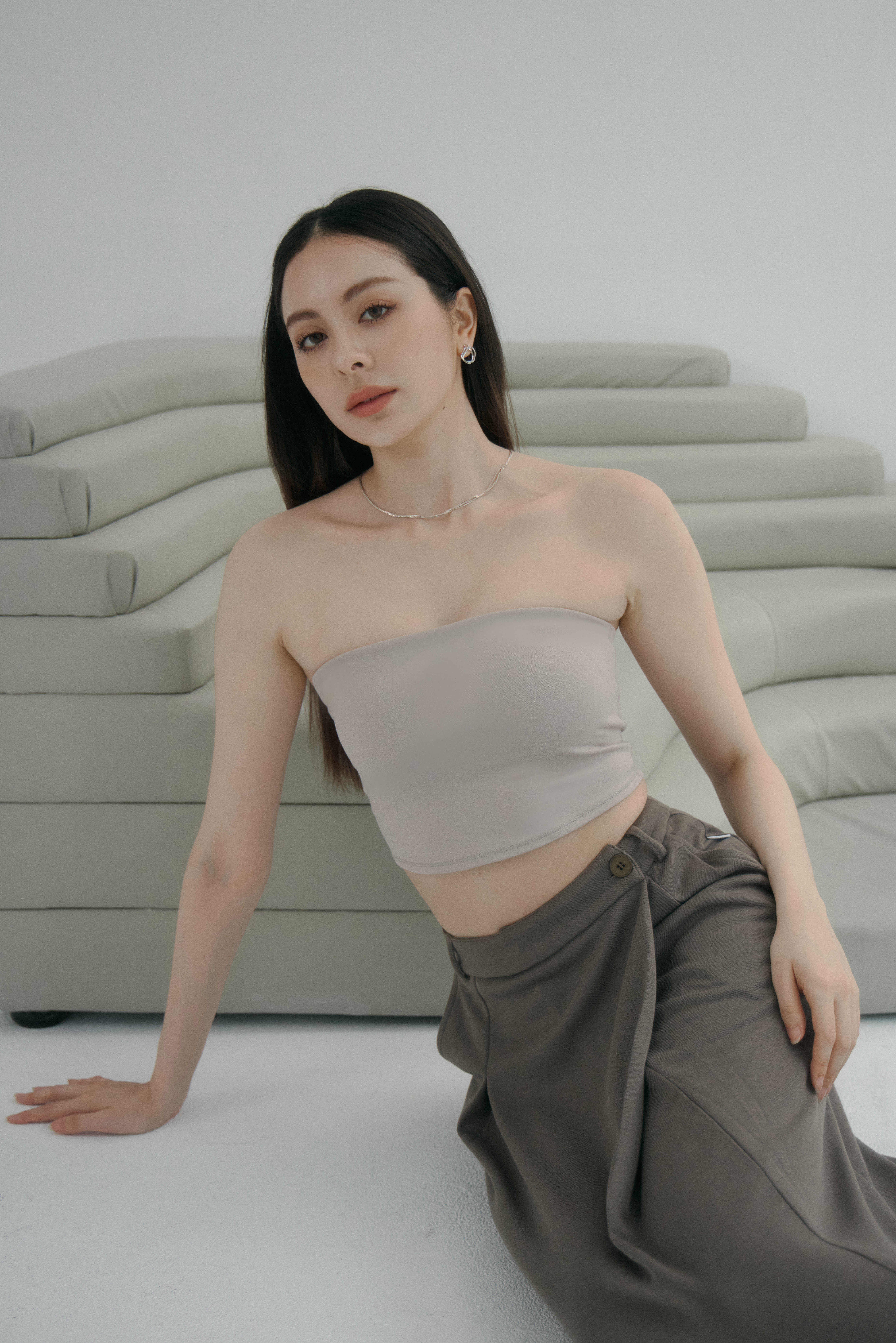 2 Ways 必備中長版平口BRA TOP- 沙色