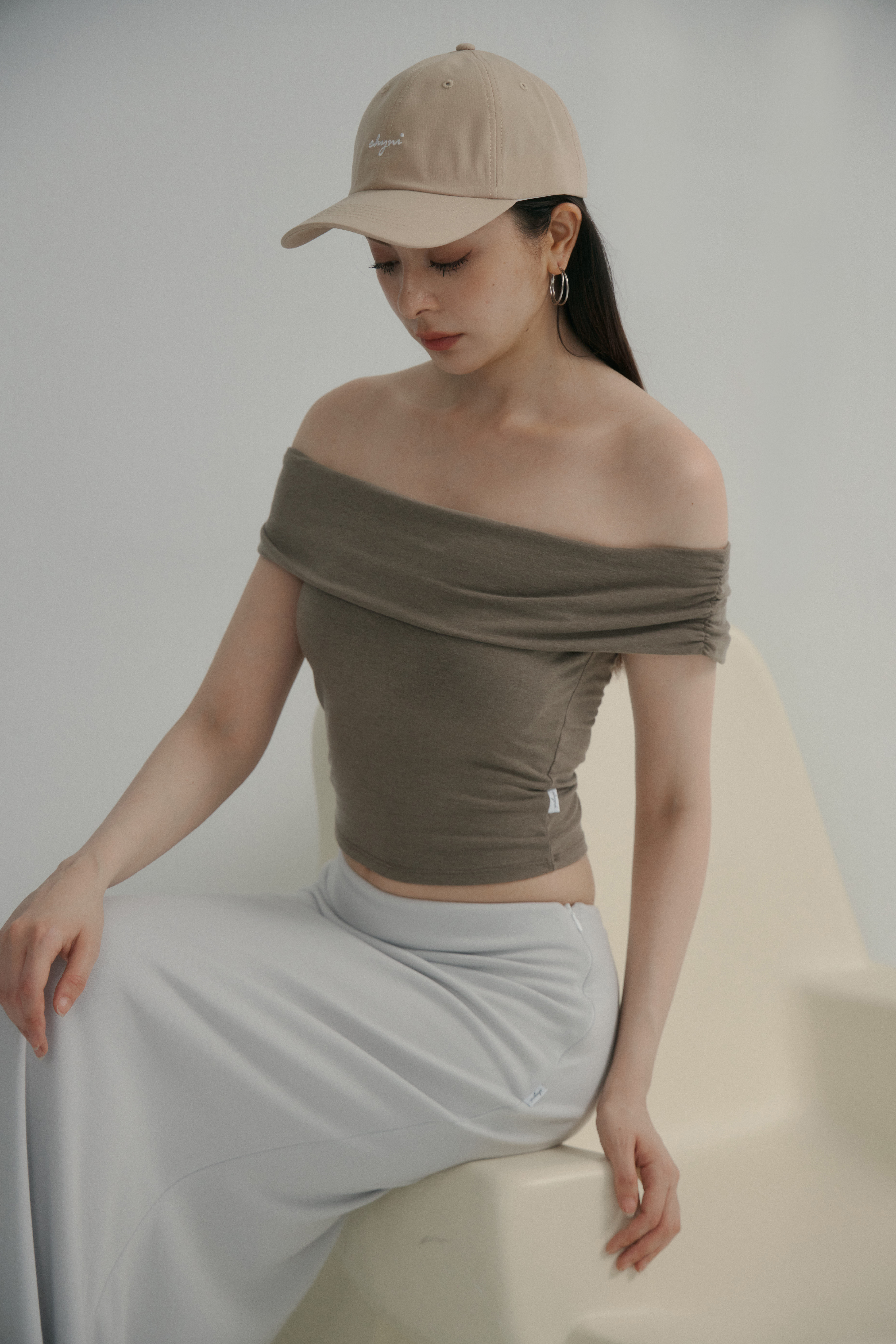 法式一字領BRA TOP上衣- 咖啡