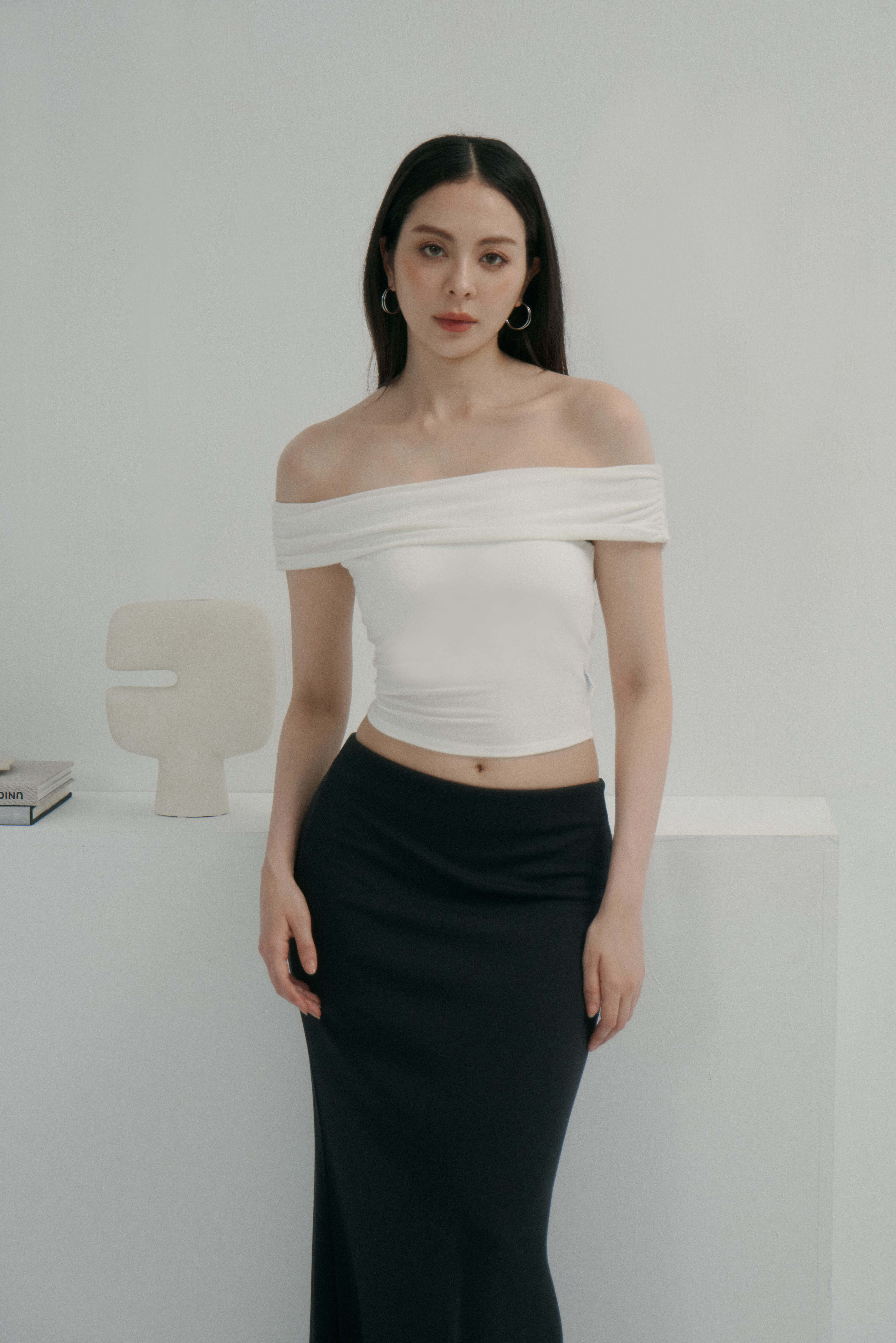 法式一字領BRA TOP上衣- 白