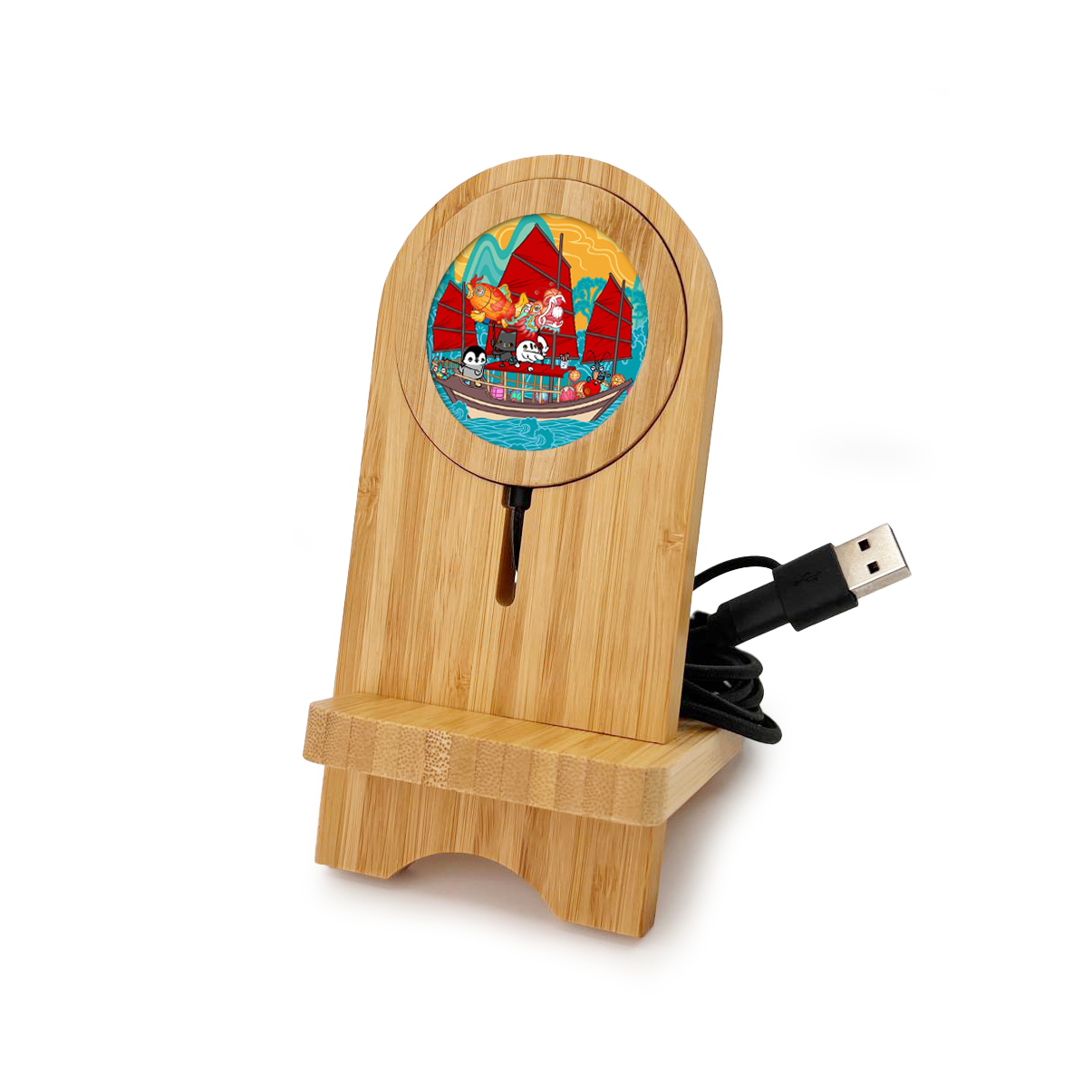 高效15W磁吸無線充電器連環保竹製座