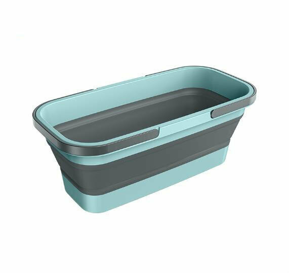 Multi-functional foldable long bucket | Storage bucket | Fold and store | Mopping bucket | Bathroom mop bucket | Portable portable cleaning bucket 【Gray blue】