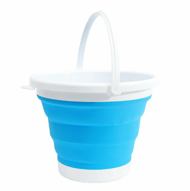 Large 10L Elastic Soft Rubber Foldable Bucket - Blue 