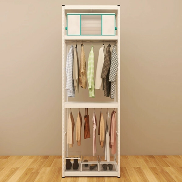 Hot selling iron color combination cabinet, coat rack, wardrobe, bedside table [double hanger 4 layers] 40x80x228cm white