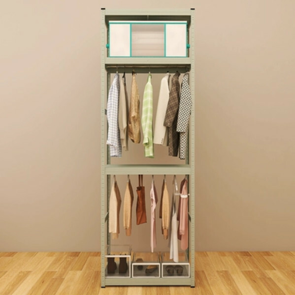 Hot selling iron color combination cabinet, coat rack, wardrobe, bedside table [double hanger 4 layers] 40x80x228cm gray green