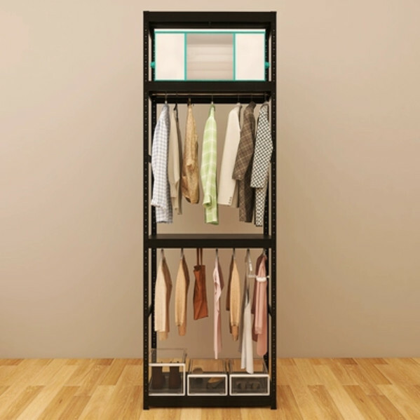 Hot selling iron color combination cabinet coat rack wardrobe bedside table [double hanger 4 layers] 40x80x228cm black