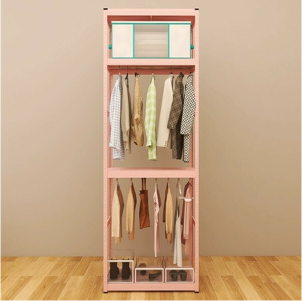 Hot selling iron color combination cabinet coat rack wardrobe bedside table [double hanger 4 layers] 40x80x228cm pink