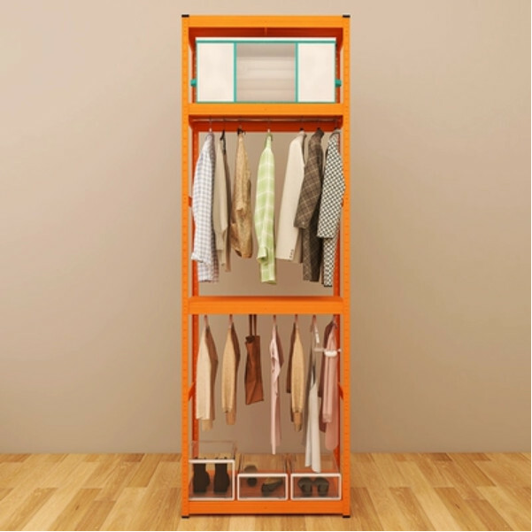 Hot selling iron color combination cabinet coat rack wardrobe bedside table [double hanger 4 layers] 40x80x228cm orange
