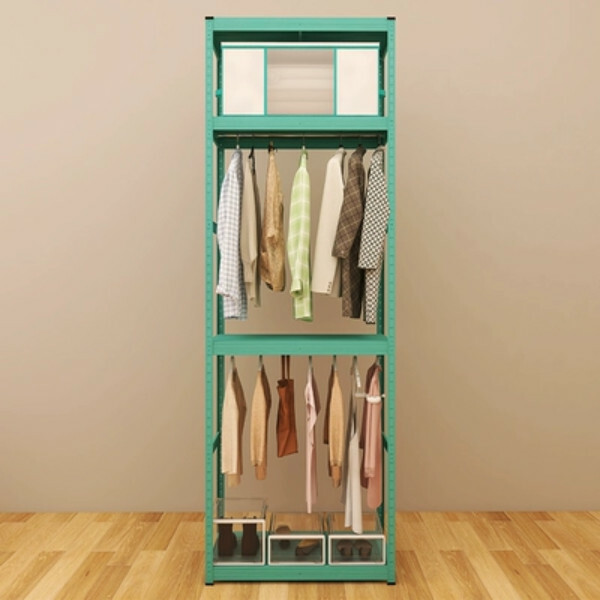 Hot selling iron color combination cabinet, coat rack, wardrobe, bedside table [double hanger 4 layers] 40x80x228cm blue