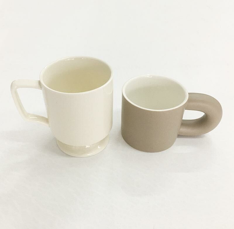 新款【2件】陶瓷簡約水杯（白色水杯寬約9cm*高約11.5cm  灰色小杯寬約8.5cm*高7.5cm ）