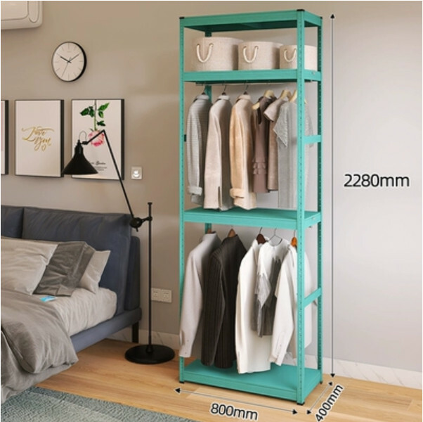 Hot selling iron color combination cabinet wardrobe coat rack multi-layer storage cabinet [80x40x228cm] double layer hanging clothes + 2 layers blue