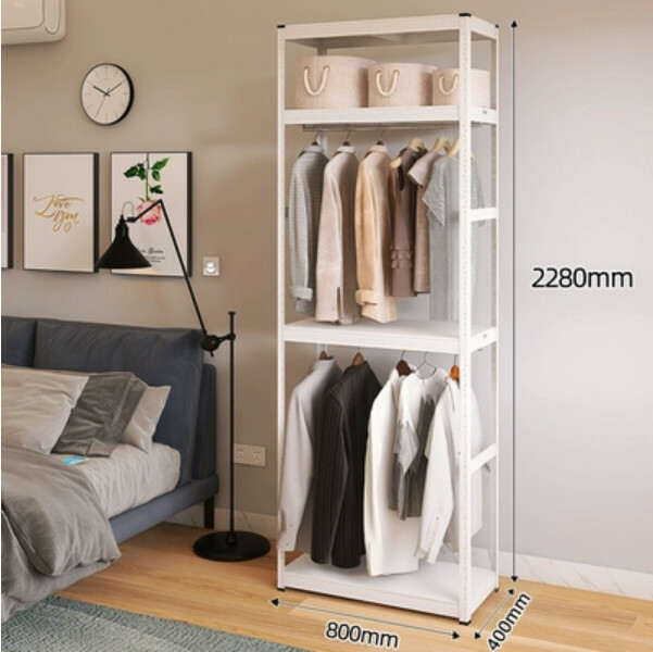 Hot selling iron color combination cabinet wardrobe coat rack multi-layer storage cabinet [80x40x228cm] double layer hanging clothes + 2 layers white
