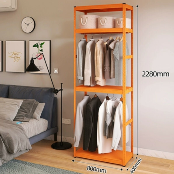 Hot selling iron color combination cabinet wardrobe coat rack multi-layer storage cabinet [80x40x228cm] double layer hanging clothes + 2 layers orange