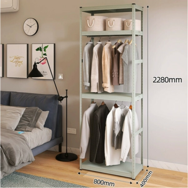 Hot selling iron color combination cabinet wardrobe coat rack multi-layer storage cabinet [80x40x228cm] double layer hanging clothes + 2 layers gray green