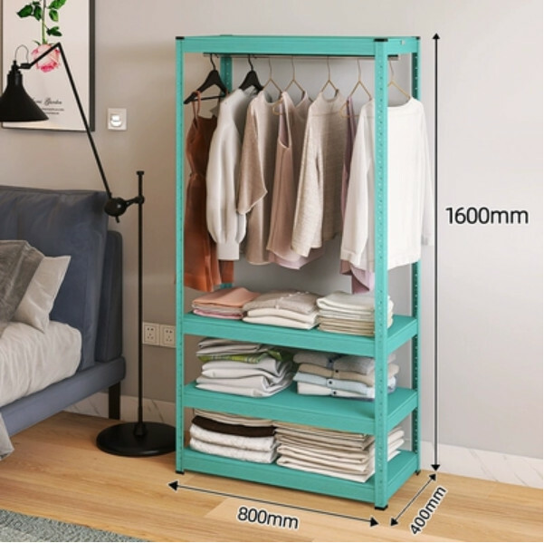 Hot selling iron color combination cabinet wardrobe coat rack multi-layer storage cabinet [80x40x160cm] single layer hanging clothes + 3 layers blue