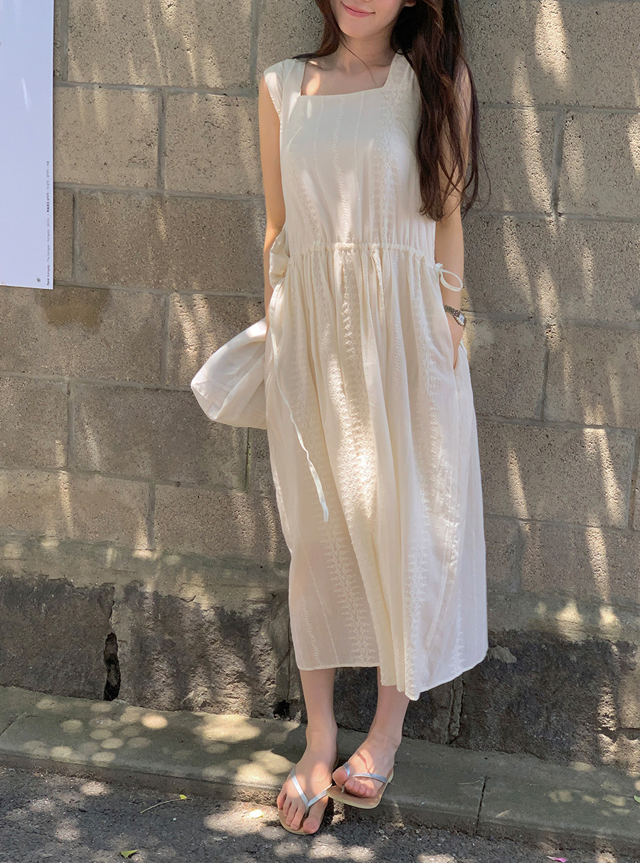 韓國Cherrykoko授權 蕾絲可愛壓紋100%純棉背心洋裝