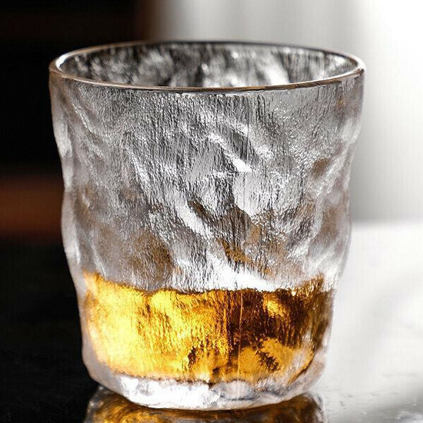 Glacier pattern glass water cup (short transparent + foam box)